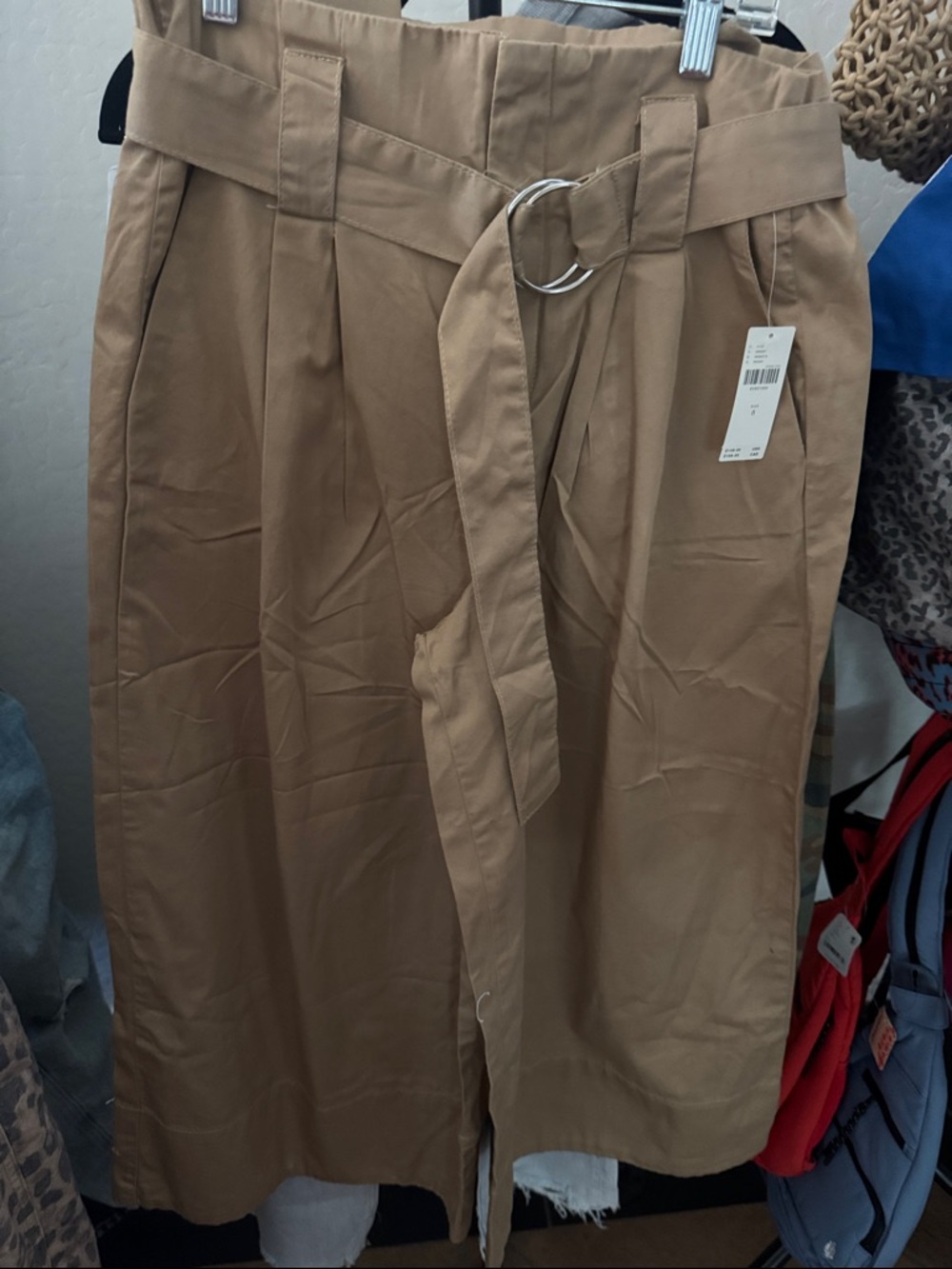 NWT Anthropologie Maeve High-Rise Belted Culottes Wide Leg Pants Khaki - Picture 7 of 8